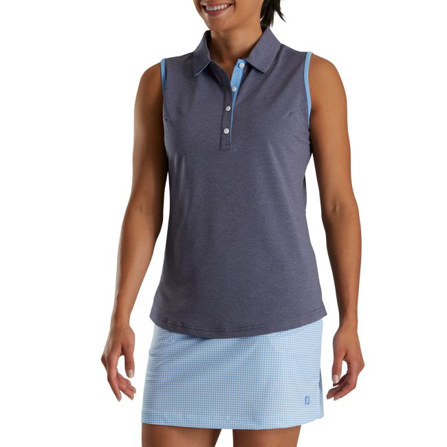 Camisas Footjoy Pique Sin Manga Houndstooth Trim Mujer Azul Marino | UTWZFAO-09