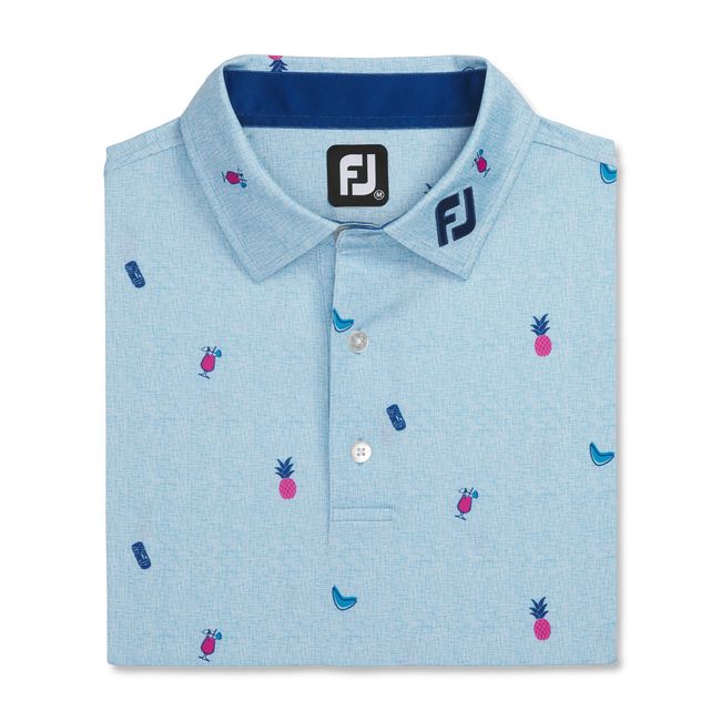 Camisas Footjoy Tiki Print Lisle Self Collar Hombre Azules | IGBPKDE-38