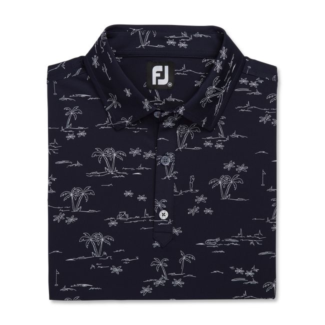 Camisas Footjoy Tropic Golf Print Lisle Self Collar Hombre Negras | CUVTBPE-14