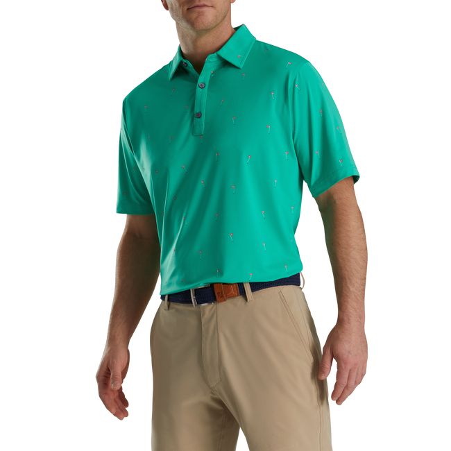 Camisas Footjoy 18 Holes Print Lisle Self Collar Hombre Verde | HXGALZJ-61