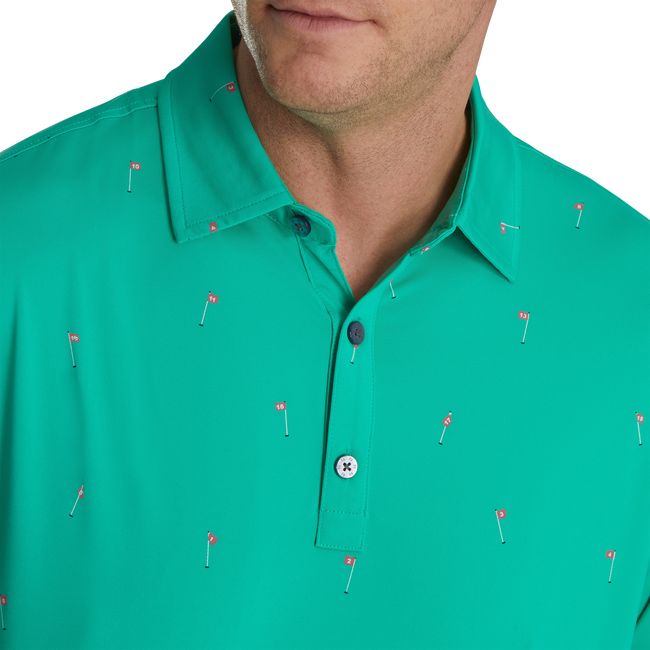 Camisas Footjoy 18 Holes Print Lisle Self Collar Hombre Verde | HXGALZJ-61