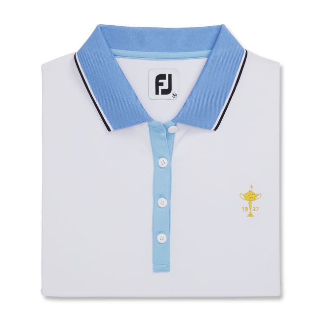 Camisas Footjoy 1927 Trophy Solid With Stripe Trim Mujer Blancas Azules Claro | GNZUBIQ-89