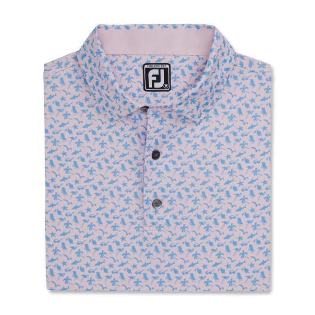 Camisas Footjoy Atléticos Fit Beach Print Lisle Self Collar Hombre Rosas Azules | TOAVGCD-04