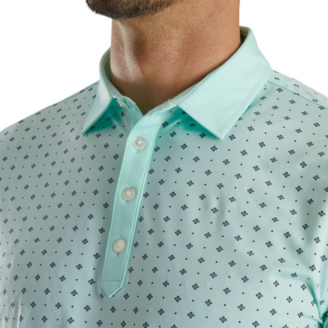 Camisas Footjoy Atléticos Fit Deco Print Self Collar Hombre Verde Menta | OBUXIJZ-50