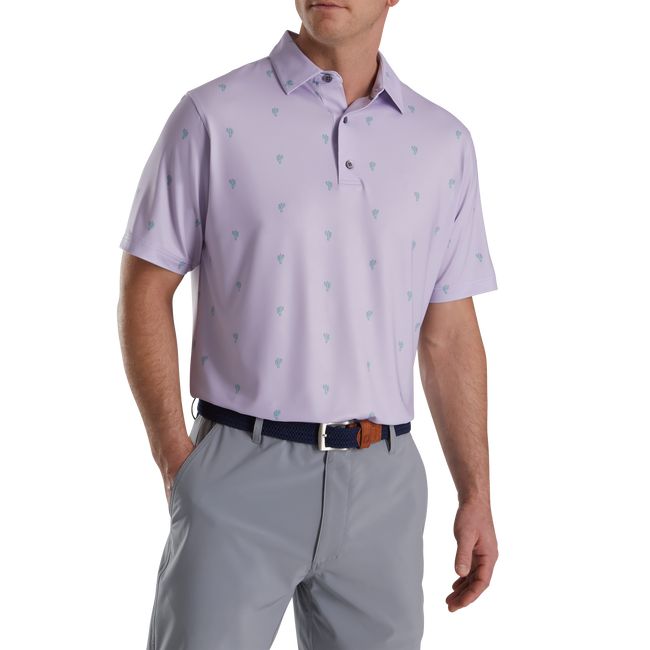 Camisas Footjoy Cactus Print Lisle Self Collar Hombre Moradas | RJMEQGK-15