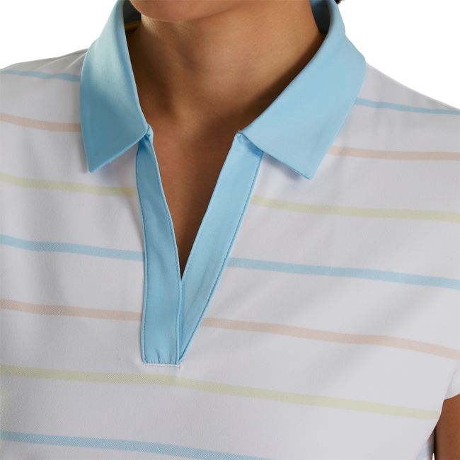 Camisas Footjoy Cap Sleeve Birdseye Stripe Mujer Blancas Azules | QUARCYM-34