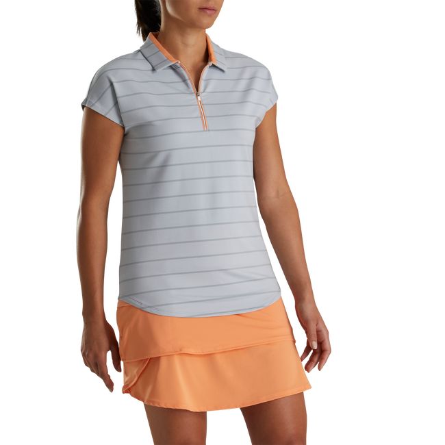 Camisas Footjoy Cap Sleeve Birdseye Stripe Jacquard Mujer Gris | YCZXRBA-78