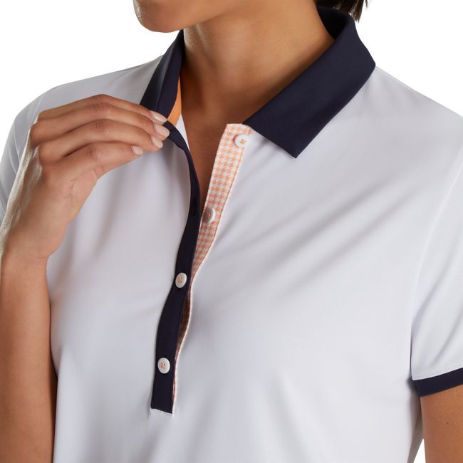 Camisas Footjoy Houndstooth Print Trim Mujer Blancas Azul Marino | MORSBQK-83