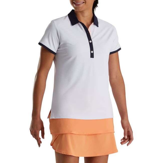 Camisas Footjoy Houndstooth Print Trim Mujer Blancas Azul Marino | MORSBQK-83