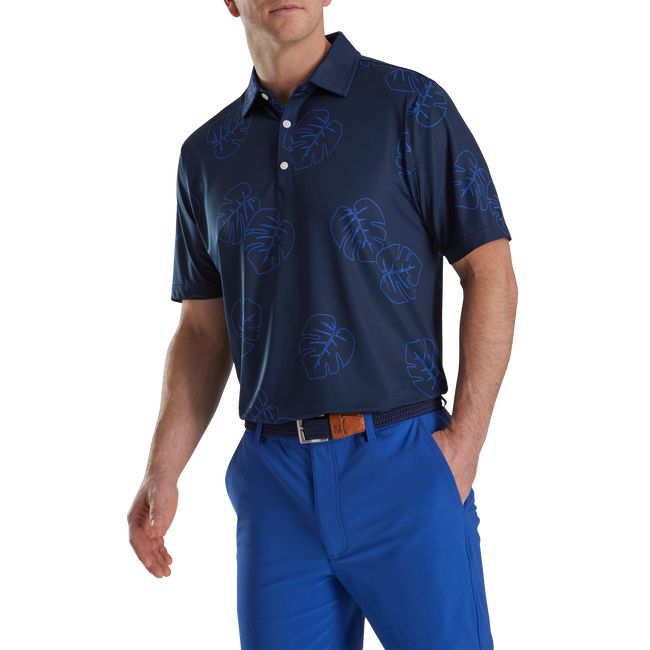 Camisas Footjoy Jungle Leaf Print Lisle Self Collar Hombre Azul Marino | KRTAQED-82