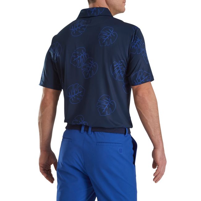 Camisas Footjoy Jungle Leaf Print Lisle Self Collar Hombre Azul Marino | KRTAQED-82