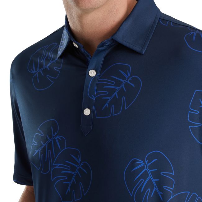 Camisas Footjoy Jungle Leaf Print Lisle Self Collar Hombre Azul Marino | KRTAQED-82