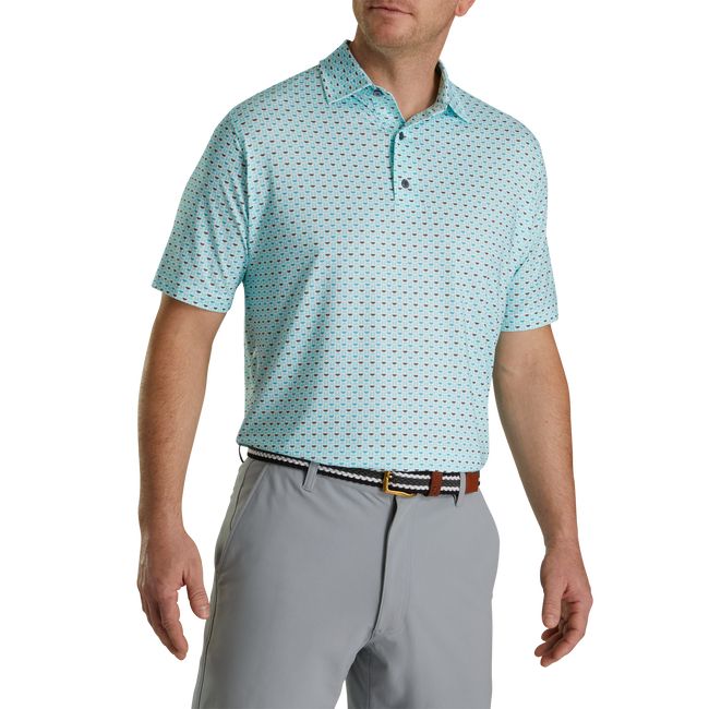 Camisas Footjoy Lisle Half Moon Geo Self Collar Hombre Azules Claro | CBSKZFG-15