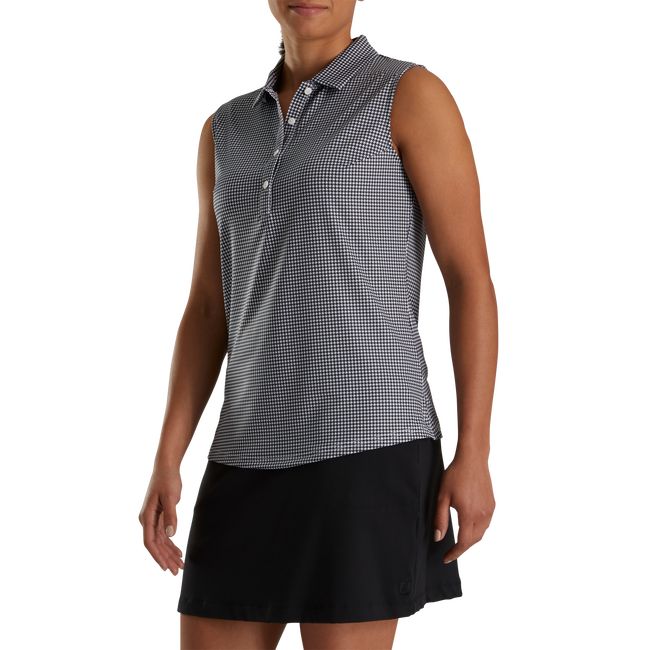 Camisas Footjoy Lisle Houndstooth Sin Manga Mujer Negras | QXZHPIM-78