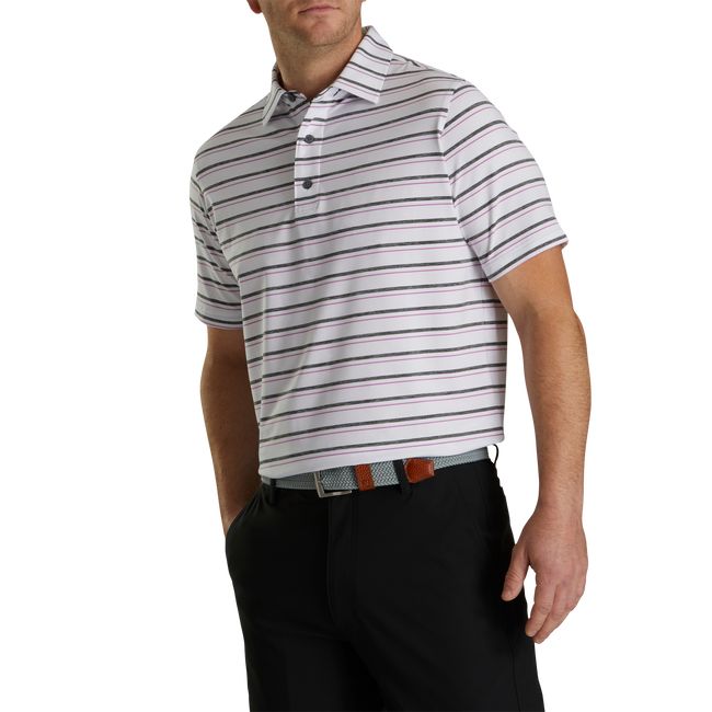 Camisas Footjoy Lisle Space Dyed Stripe Self Collar Hombre Blancas | DHFCMNA-04