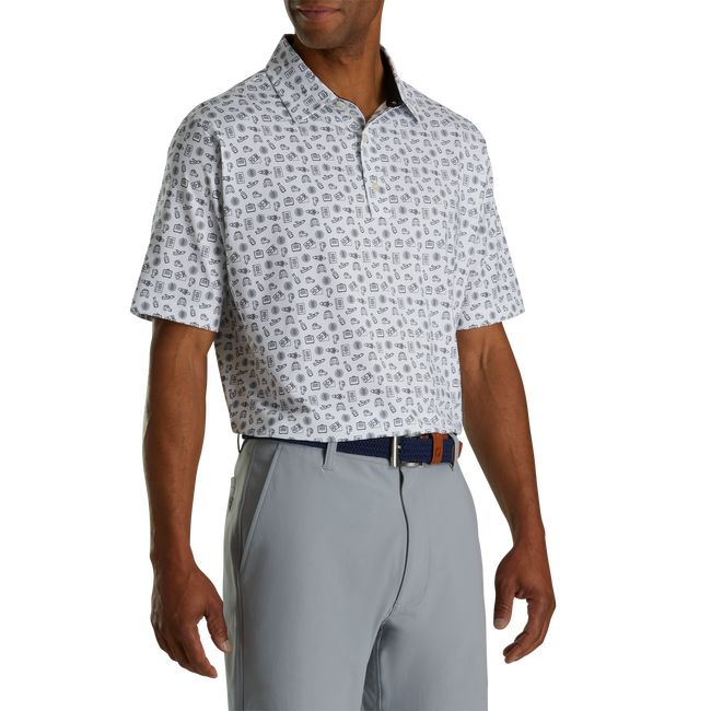 Camisas Footjoy Lisle Travel Print Self Collar Hombre Blancas Negras | EKOTLUC-08