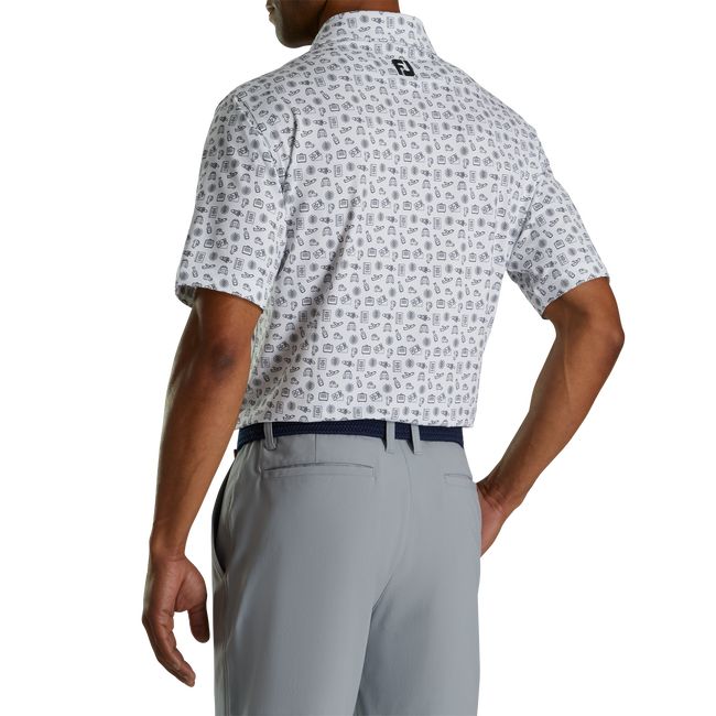 Camisas Footjoy Lisle Travel Print Self Collar Hombre Blancas Negras | EKOTLUC-08