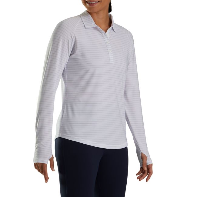 Camisas Footjoy Pin Stripe Sun Protection Mujer Blancas | CESGTOR-32