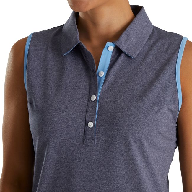 Camisas Footjoy Pique Sin Manga Houndstooth Trim Mujer Azul Marino | UTWZFAO-09