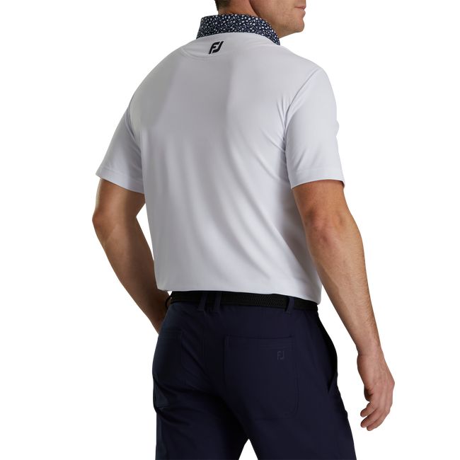 Camisas Footjoy Pique Tulip Trim Stretch Lisle Collar Hombre Blancas Azul Marino | LOTMDNA-53