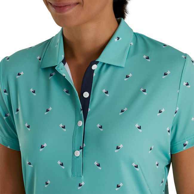 Camisas Footjoy Shoe Print Lisle Self Collar Mujer Verde Menta | GRYCSJM-76