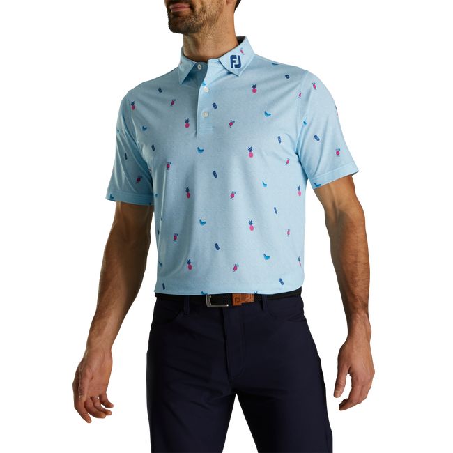 Camisas Footjoy Tiki Print Lisle Self Collar Hombre Azules | IGBPKDE-38