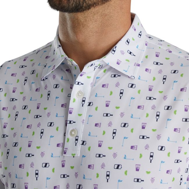 Camisas Footjoy Transfusion Print Lisle Self Collar Hombre Blancas | YCNOMFD-17