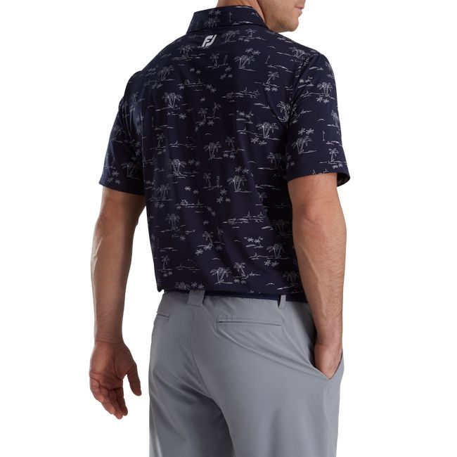 Camisas Footjoy Tropic Golf Print Lisle Self Collar Hombre Negras | CUVTBPE-14