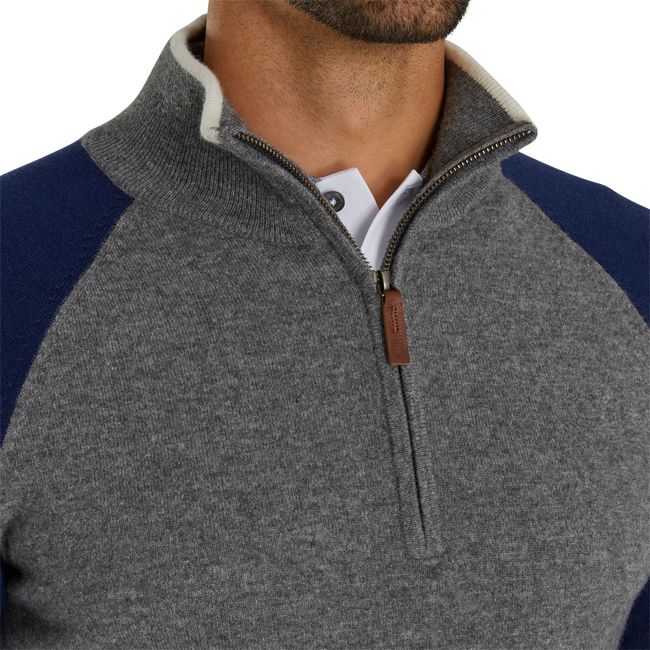 Sudaderas Footjoy Cashmere Quarter-Zip Pullover Hombre Azul Marino Gris | CDSNWVB-71