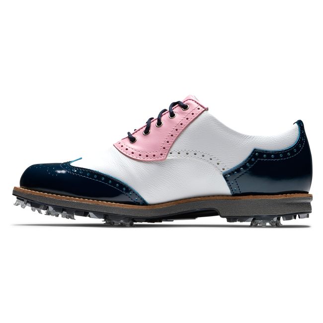 Zapatos Golf Con Pinchos Footjoy Myjoys Premiere Series - Shield Tip Mujer Blancas Rosas Azul Marino | BIDRFJG-71