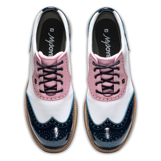 Zapatos Golf Con Pinchos Footjoy Myjoys Premiere Series - Shield Tip Mujer Blancas Rosas Azul Marino | BIDRFJG-71