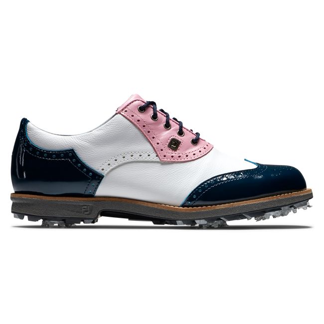 Zapatos Golf Con Pinchos Footjoy Myjoys Premiere Series - Shield Tip Mujer Blancas Rosas Azul Marino | BIDRFJG-71