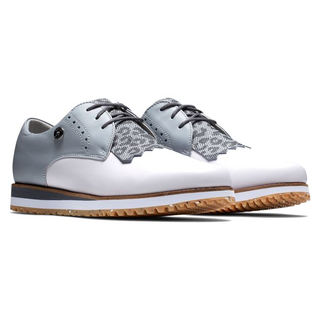 Zapatos de Golf Footjoy Deporte Retro - Kiltie Mujer Blancas Gris | VXIJNSZ-05