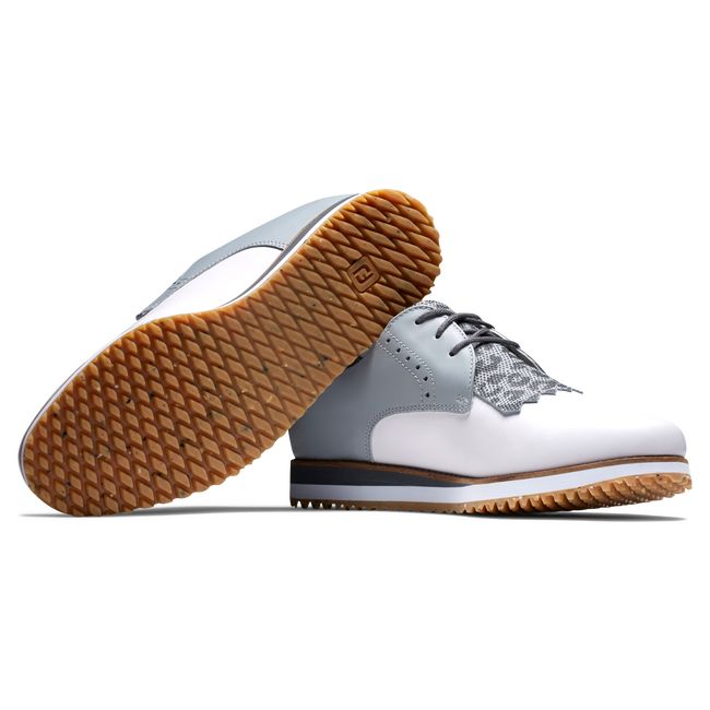 Zapatos de Golf Footjoy Deporte Retro - Kiltie Mujer Blancas Gris | VXIJNSZ-05